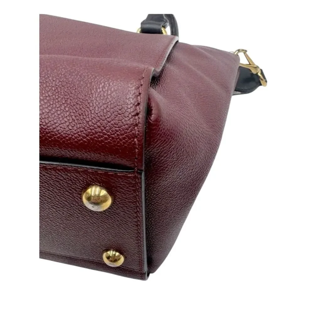 Burberry Medium Pebble Grained Burgundy Leather 2way Buckle Satchel Auth